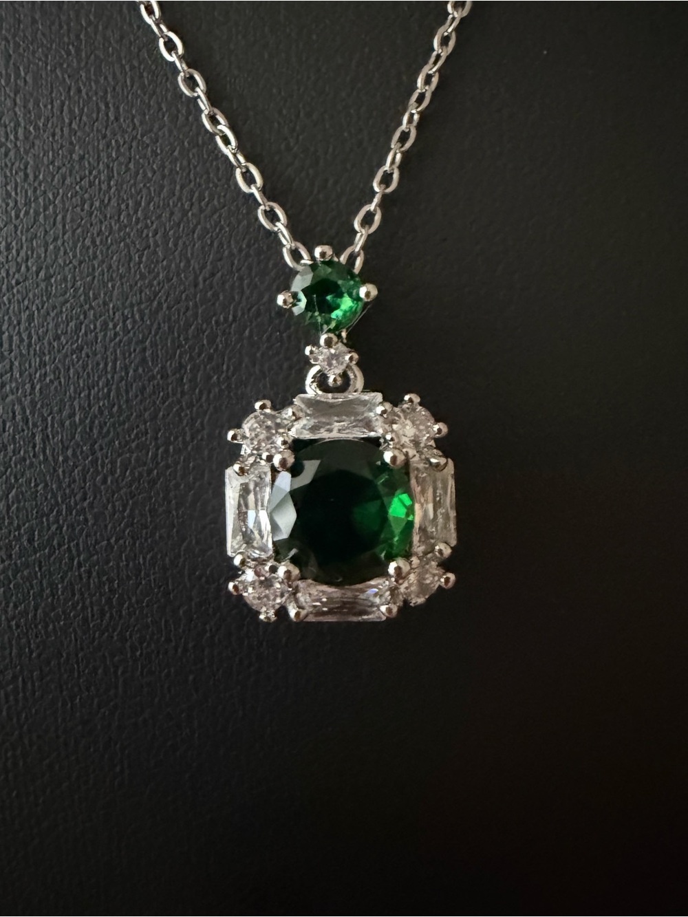 Emerald Green Solitaire Halo Pendant Necklace - Women Jewelry